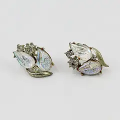 Vintage Coro Clear Rhinestone Iridescent Silver-Tone Screw-Back Earrings