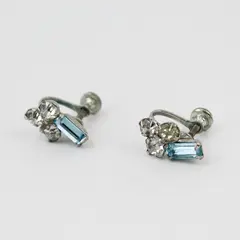 Vintage Clear and Blue Rhinestone Silver-Tone Screw-Back Earrings