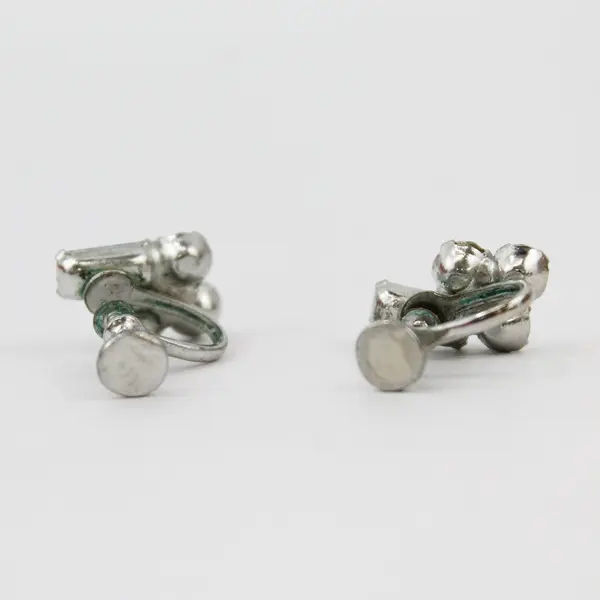 Vintage Clear and Blue Rhinestone Silver-Tone Screw-Back Earrings