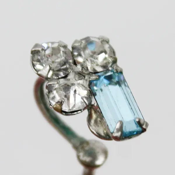 Vintage Clear and Blue Rhinestone Silver-Tone Screw-Back Earrings