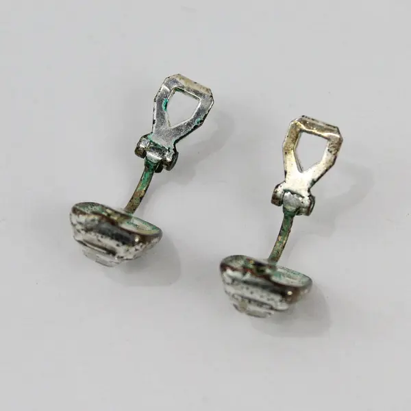 Vintage Clear Rhinestone Rectangular Silver-Tone Clip-On Earrings