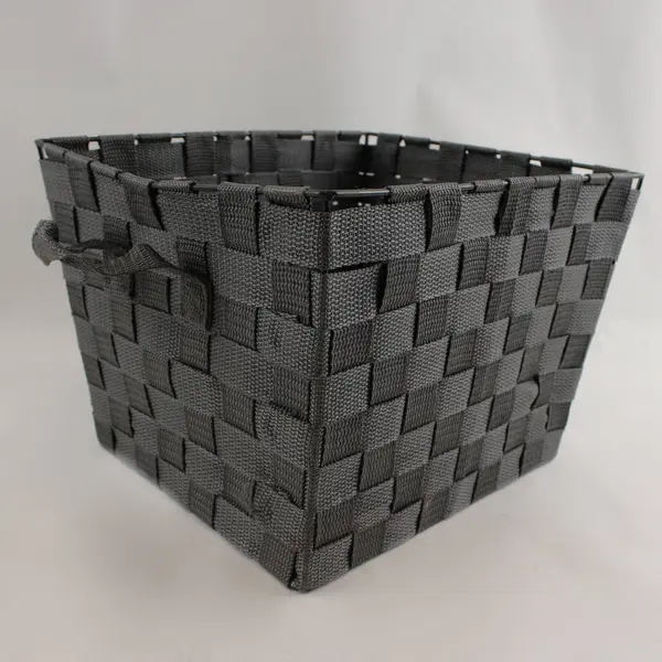 Woven Polypropylene Strap Storage Basket Dark Grey Home Organizer Bin
