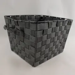 Woven Polypropylene Strap Storage Basket Dark Grey Home Organizer Bin