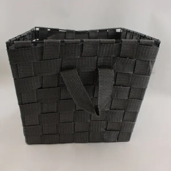 Woven Polypropylene Strap Storage Basket Dark Grey Home Organizer Bin