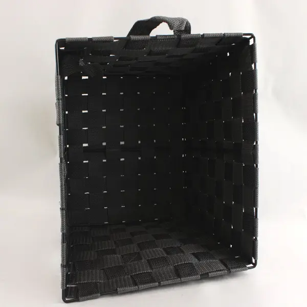 Woven Polypropylene Strap Storage Basket Dark Grey Home Organizer Bin