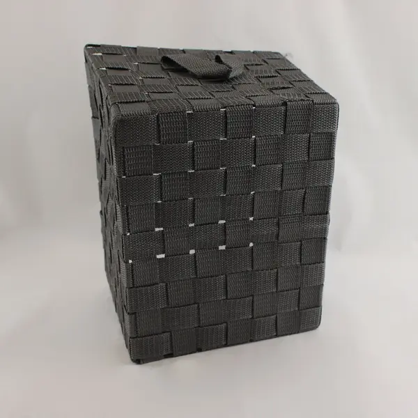 Woven Polypropylene Strap Storage Basket Dark Grey Home Organizer Bin