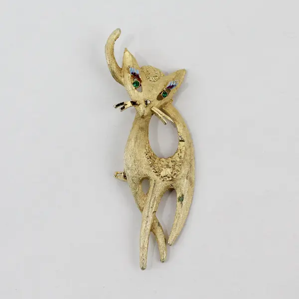Vintage MCM Mamselle Gold-Tone Cat Brooch