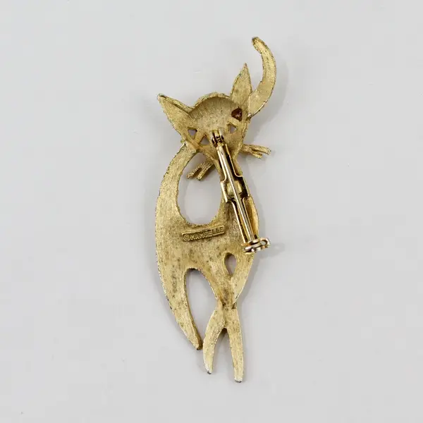 Vintage MCM Mamselle Gold-Tone Cat Brooch