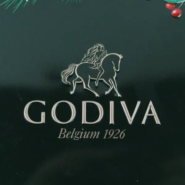 Godiva Green Gold Wreath Holly Berry Metal Christmas Holiday Tin  Container