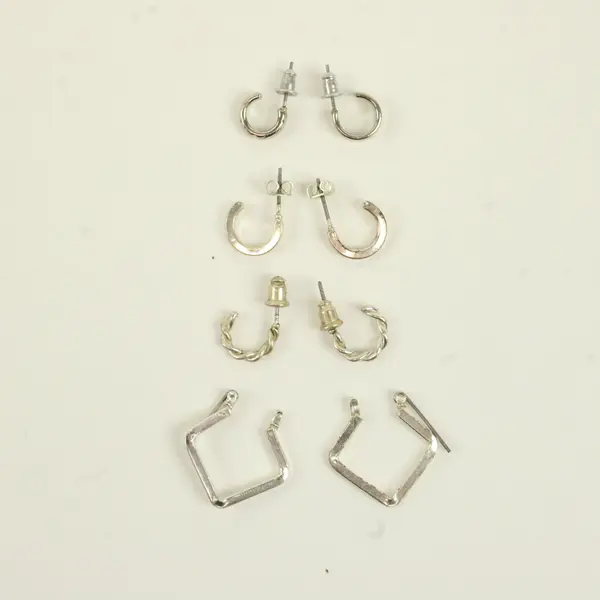Lot of 4 Pairs Stainless Steel Hoop Earrings Mixed Styles