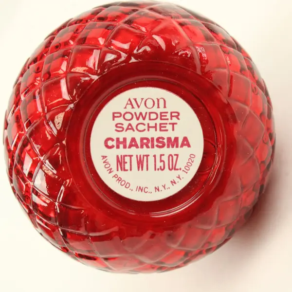 Vintage Avon Charisma Powder Sachet Red Glass Shaker NIB