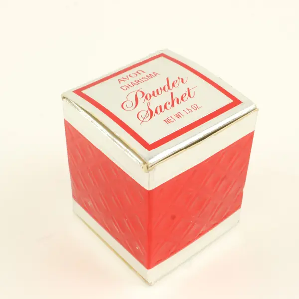 Vintage Avon Charisma Powder Sachet Red Glass Shaker NIB