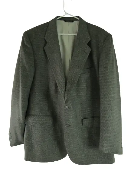 Vintage Haslton Gray Geometric Woven Men's Suit Jacket Size 44R Union Made