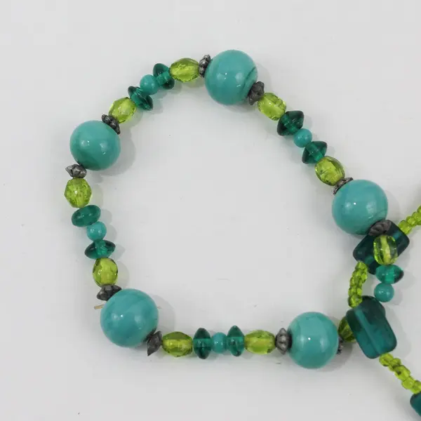 Set of 2 Linked Blue and Green Glass Beaded Bracelets