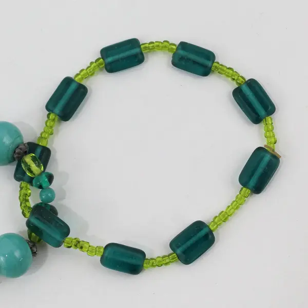 Set of 2 Linked Blue and Green Glass Beaded Bracelets