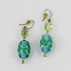 Green and Blue Art Glass Beaded Dangle Drop Earrings