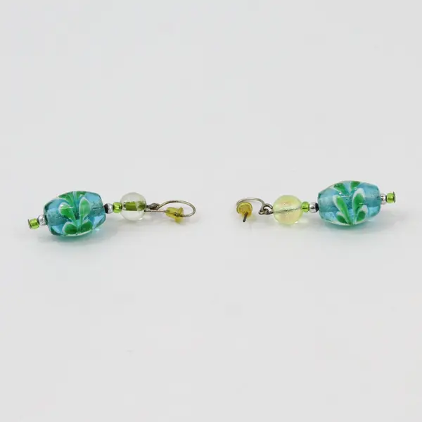 Green and Blue Art Glass Beaded Dangle Drop Earrings