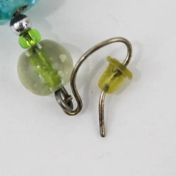 Green and Blue Art Glass Beaded Dangle Drop Earrings