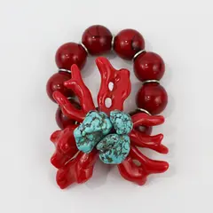 Vintage Faux Coral Turquoise Chunky Bauble Statement Stretch Bracelet