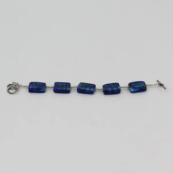 Vintage Blue Art Glass Silver-Tone Bracelet 8.5"