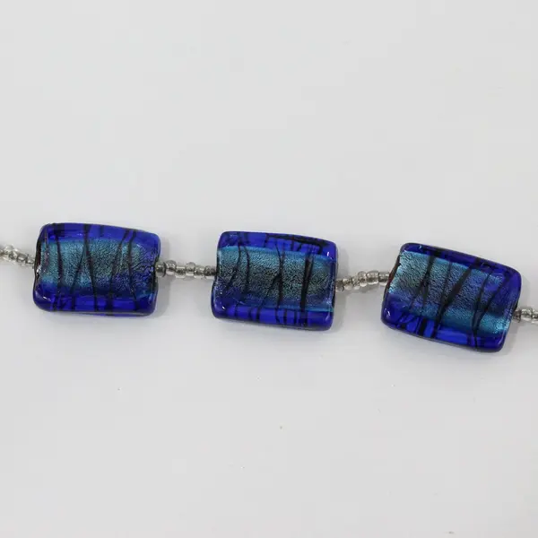 Vintage Blue Art Glass Silver-Tone Bracelet 8.5"