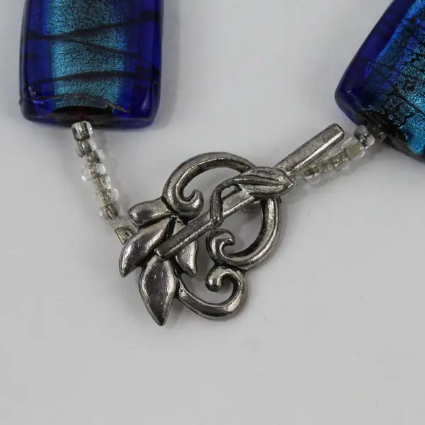 Vintage Blue Art Glass Silver-Tone Bracelet 8.5"