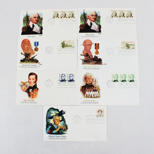 Lot of 7 U.S. Military Theme Stamps 1985 First Day Covers Fleetwood Cachet