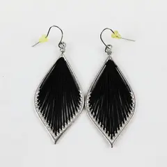 Black Threaded Silver-Tone Teardrop Dangle Earrings