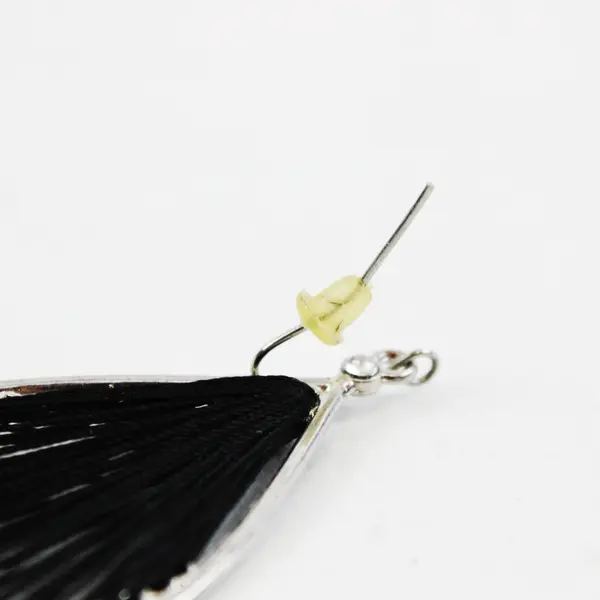 Black Threaded Silver-Tone Teardrop Dangle Earrings