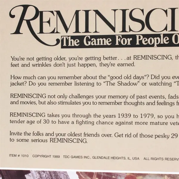 1989 TDC Games Reminiscing For People Over Thirty Vintage Board Game