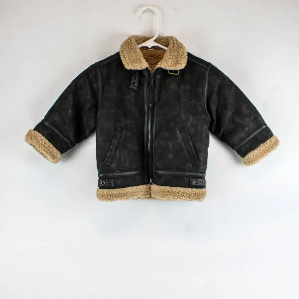 Chaarm Children’s Brown Faux Leather Bomber Faux Fur Jacket Size 2A