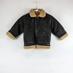 Chaarm Children’s Brown Faux Leather Bomber Faux Fur Jacket Size 2A