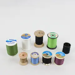 Lot of 9 Sewing Thread Spools Mixed Brand/Colors Green Black White Blue Purple