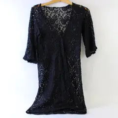 New Directions Black Lace Open Front 3/4 Sleeve Cardigan