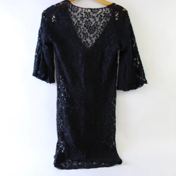 New Directions Black Lace Open Front 3/4 Sleeve Cardigan