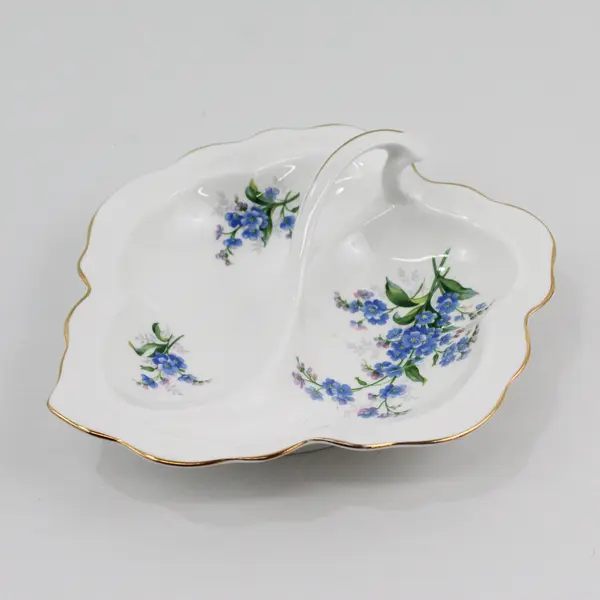 Royal Albert Forget Me Not Bone China 2 Part leaf Shaped Relish Dish
