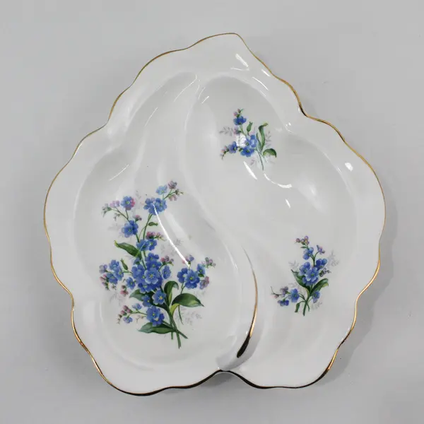 Royal Albert Forget Me Not Bone China 2 Part leaf Shaped Relish Dish