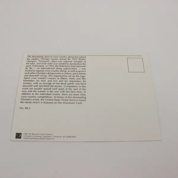 1984 Winter Olympics Lake Placid Robert Goldsmith Maximum Card Unicover w/ Stamp