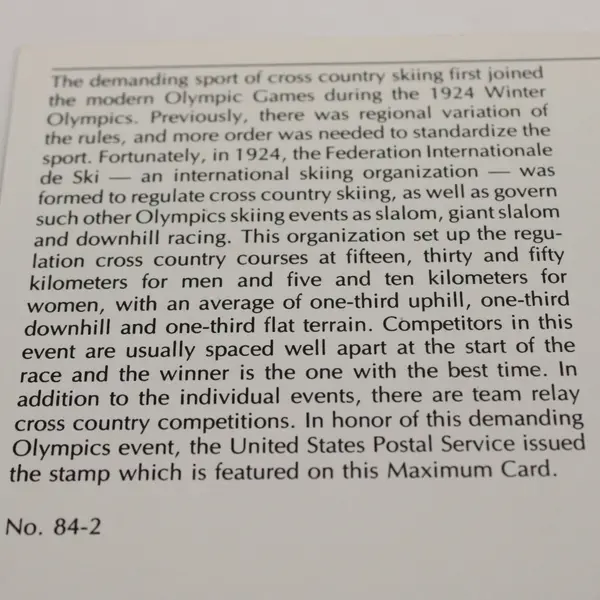1984 Winter Olympics Lake Placid Robert Goldsmith Maximum Card Unicover w/ Stamp