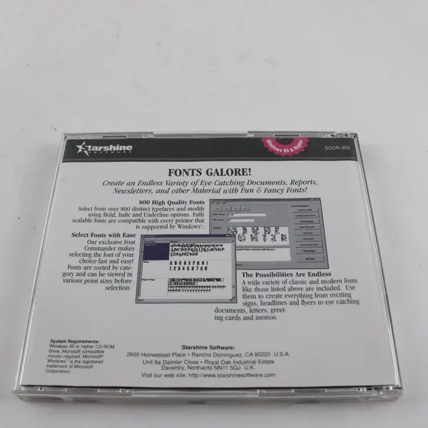 Fonts Galore! 1999 PC CD-ROM Software for Windows 800  Starshine SCDR305