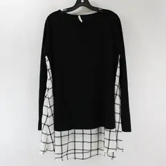 Beeson River Plus Size Black Long Sleeve Sweater Dress w/ Black and White Plaid