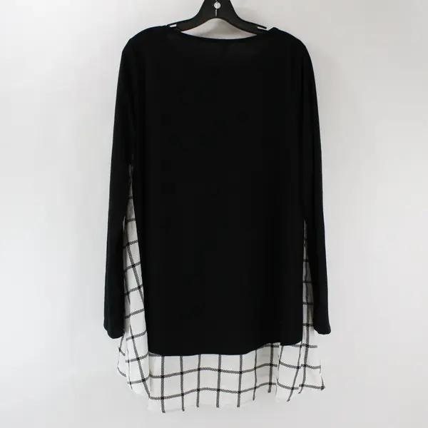 Beeson River Plus Size Black Long Sleeve Sweater Dress w/ Black and White Plaid