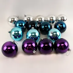 Lot of 16 Plastic Christmas Ornaments Silver Blue Purple