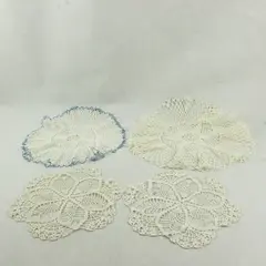 Lot of 4 Vintage Crochet Assorted Round Doilies Beige Handmade