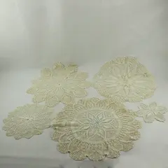 Lot of 5 Vintage Handmade Crochet Doilies Beige Ivory Assorted