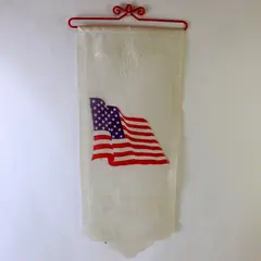Vtg Lace Wall Hanging Patriotic God Bless America Red Hanger 28"