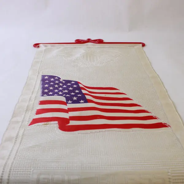 Vtg Lace Wall Hanging Patriotic God Bless America Red Hanger 28"