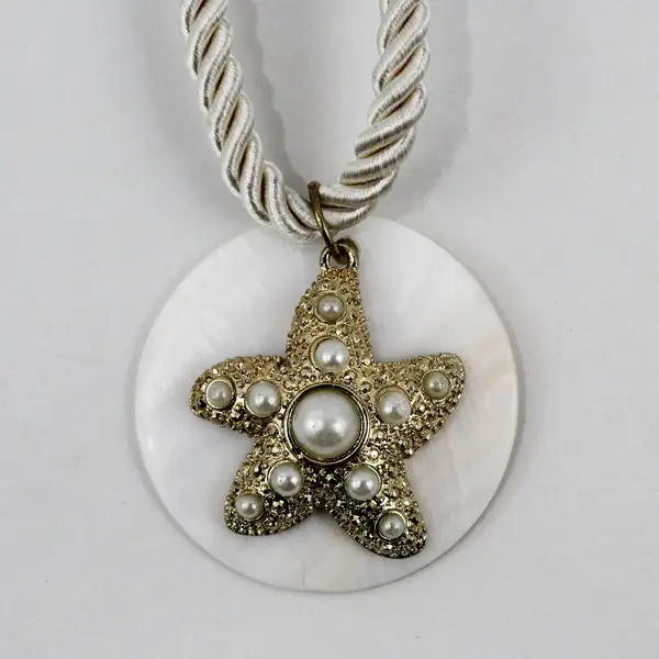 Dressbarn Nautical Gold-Tone Starfish Pendant Faux Pearls Necklace 20"
