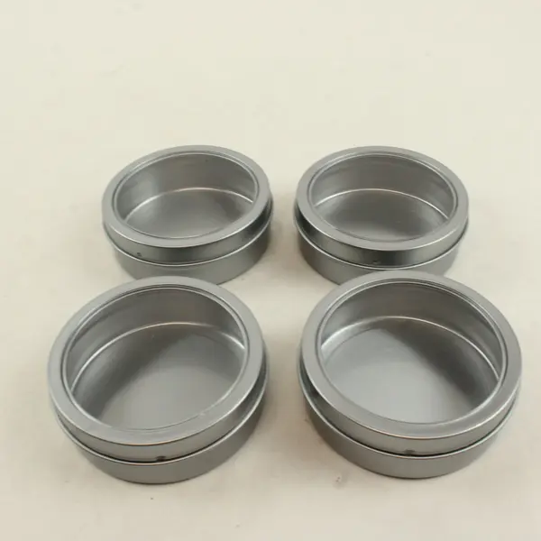 Set of 4 Jot Silver Magnetic Tins w/ Clear Tops 3.5"
