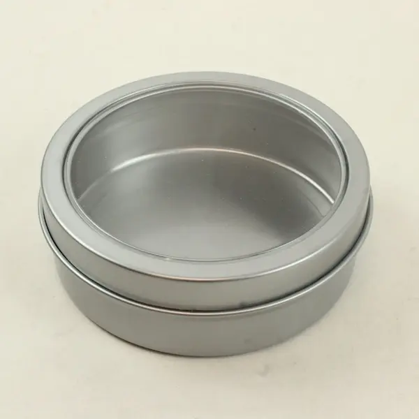 Set of 4 Jot Silver Magnetic Tins w/ Clear Tops 3.5"